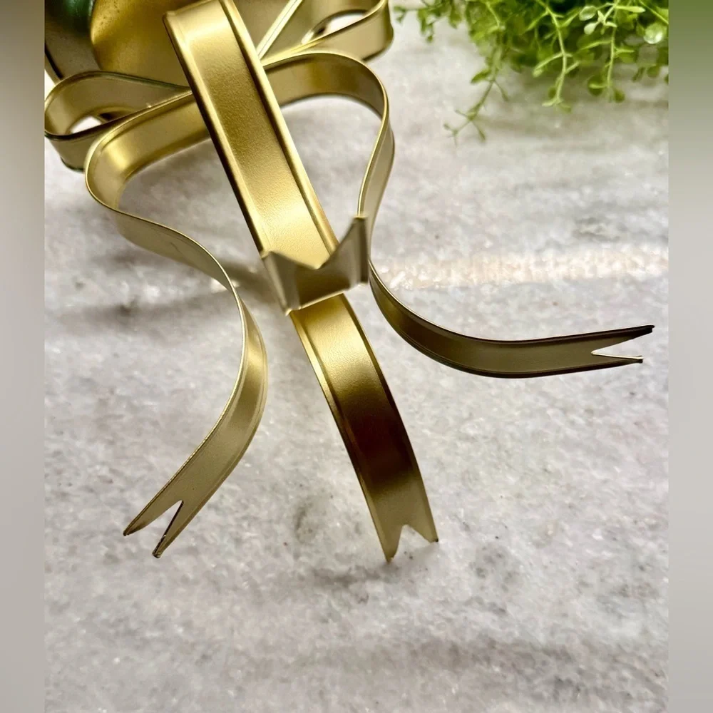 New Gold Bow Holiday Birthday Metal Pillar Candle Holder Home Decor - 8”